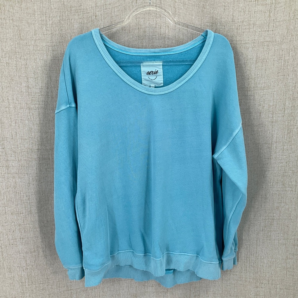 Aerie Sweatshirt Womens XS Blue Oversized Pullover Beachy Coastal Comfort